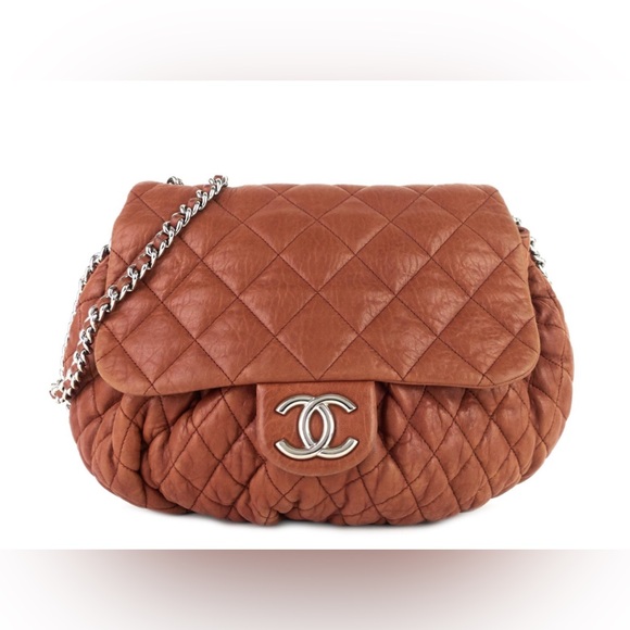 CHANEL Brown Calfskin Leather w/ Silver Chain Medium Flap Bag - Picture 1 of 11